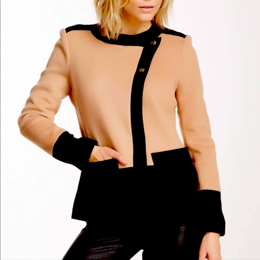 Aryn K Women’s Chic Blend Wool Blazer; color: Black and Camel, Size M, NWT
